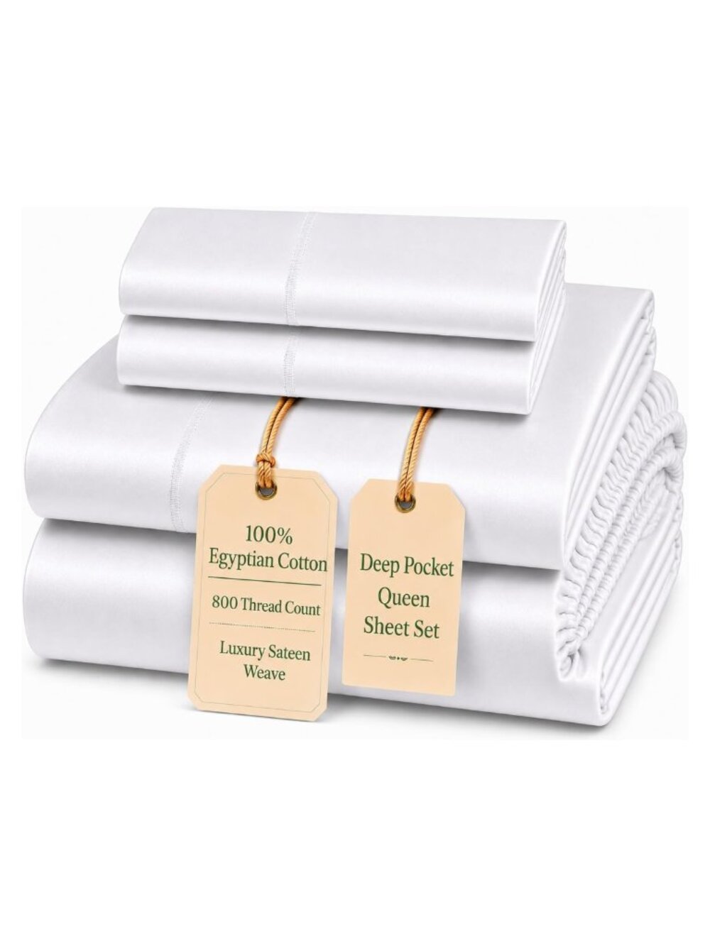 800 Thread Count Queen Sheet Set Egyptian Cotton 4 Piece Sateen Deep Pocket